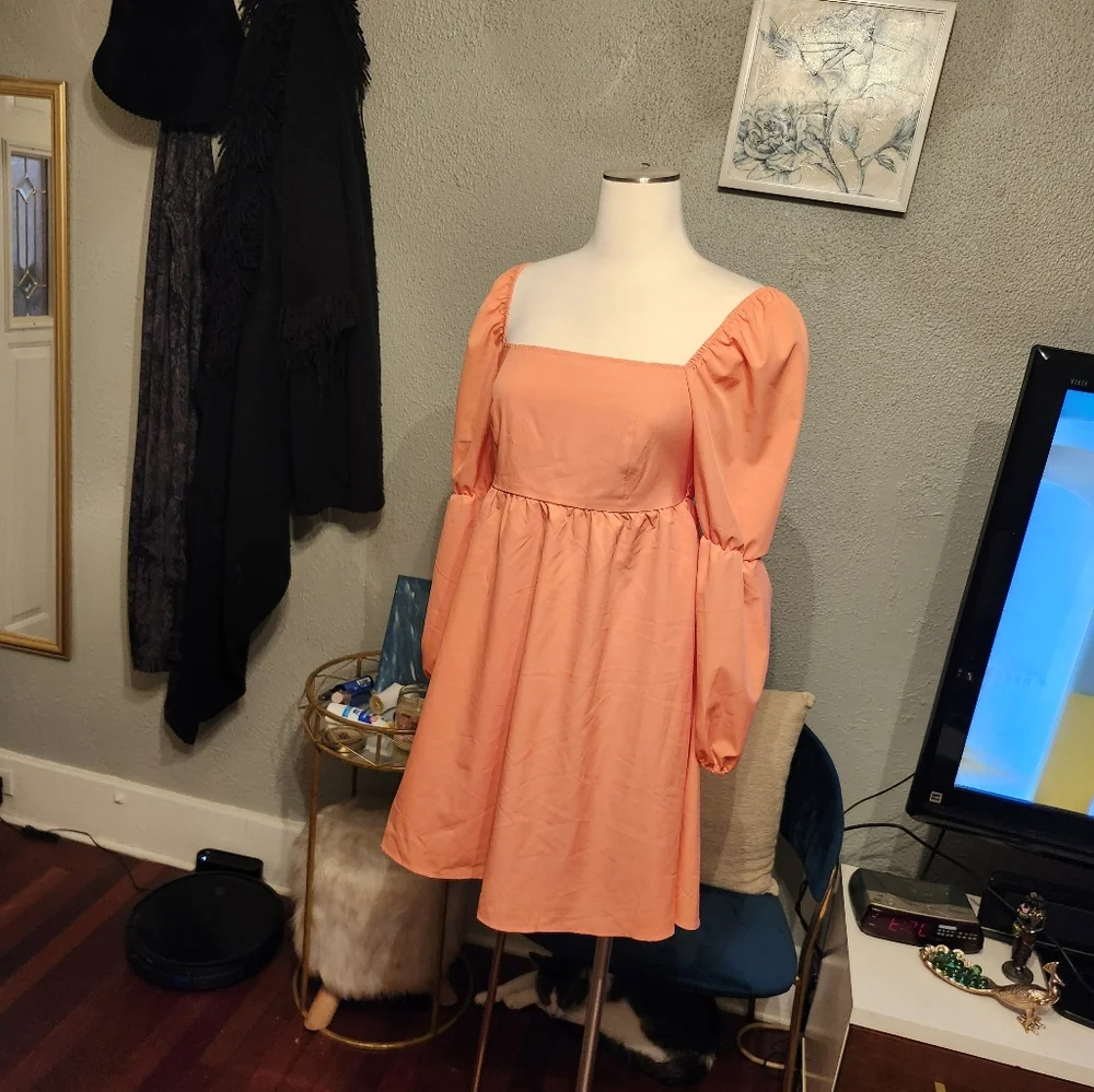 Exlura NWT Boho Peasant Dress Coral Like Color Sz. Small - Picture 13 of 15
